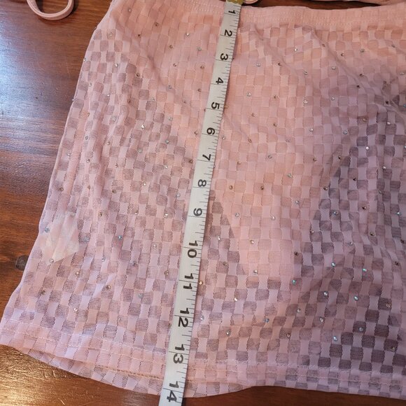 Sheer Rhinestone and Waffle Knit Pink Bikini Top and Mini Skirt or Cover Up - Picture 9 of 12